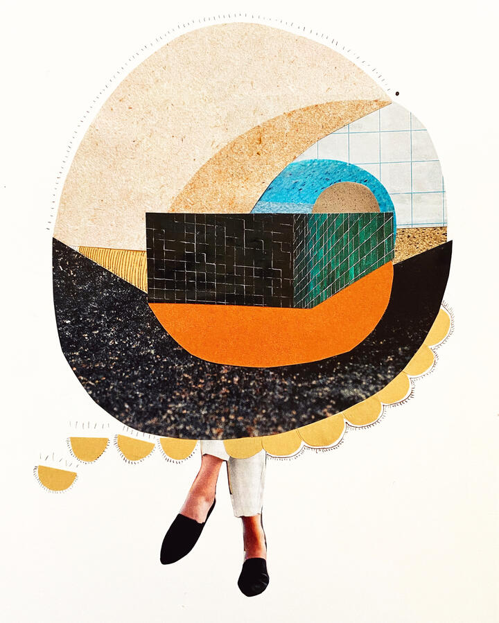 look at me go, look at me grow ~ paper collage and ink on paper / 6 x 8 in / 2024