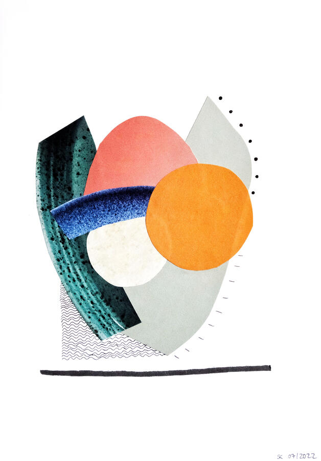bloom ~ paper collage and ink on paper / 5 x 7 in / 2022