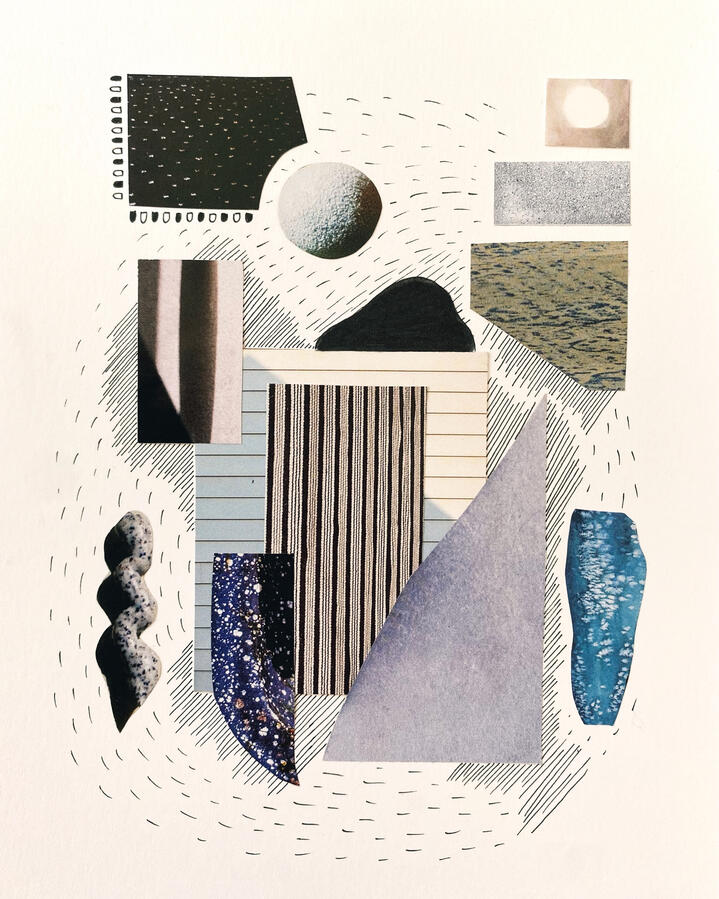 my breath is a force field ~ paper collage and ink on paper / 6 x 8 in / 2024