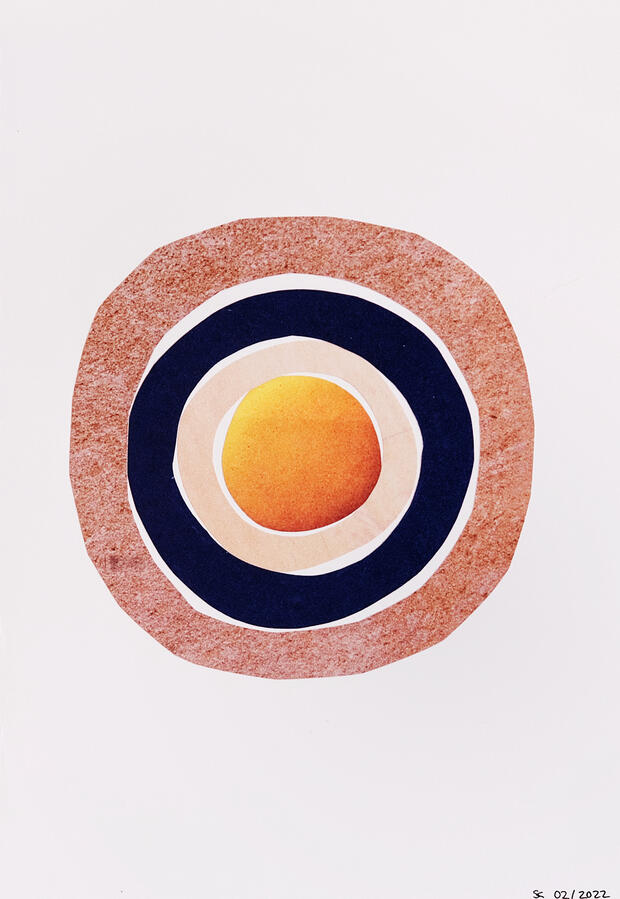 wheel ~ paper collage on paper / 5 x 7 in / 2022