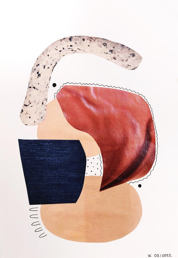 strip away/drop in ~ paper collage and ink on paper / 7 x 10 in / 2021