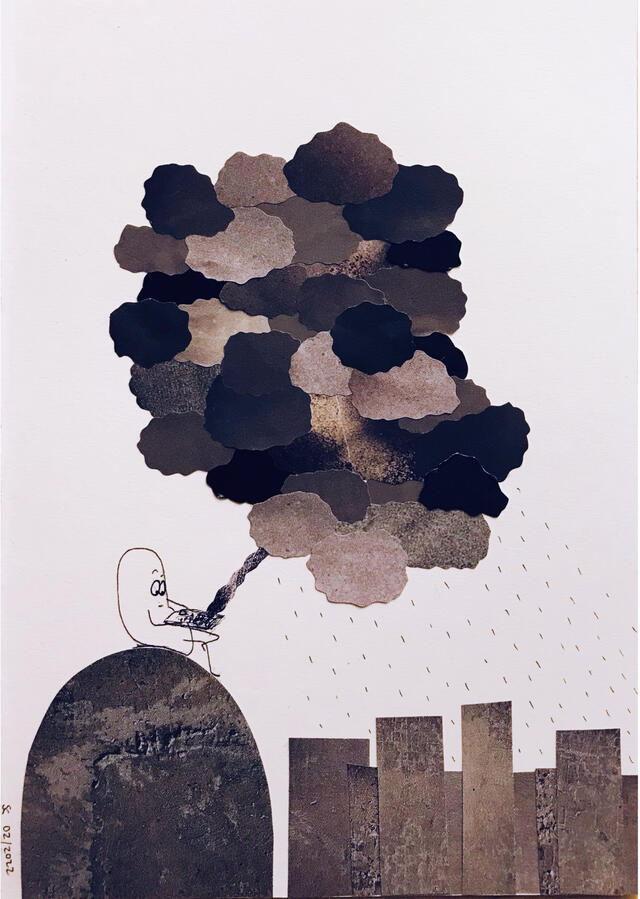 newspaper ~ paper collage and ink on paper / 2022
