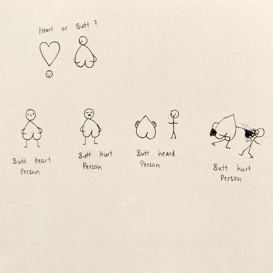 butt/heart/person ~ ink on paper / 2024